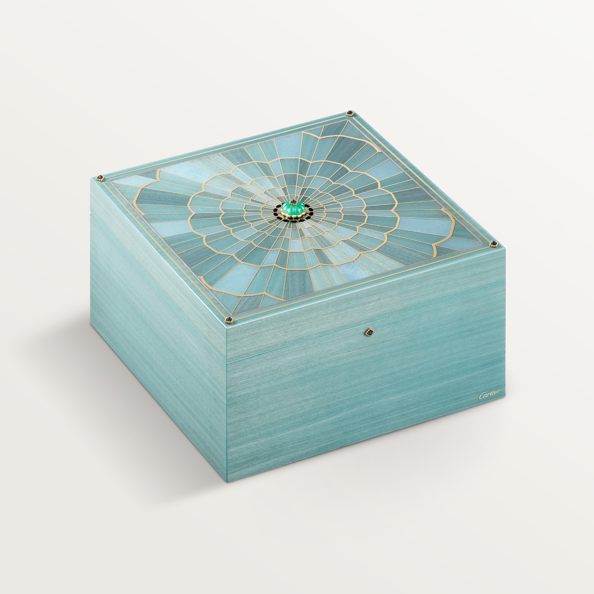 Cartier Libre Tuttitutti jewellery boxSycamore wood, tulip tree wood, chrysoprase, onyx, golden finish