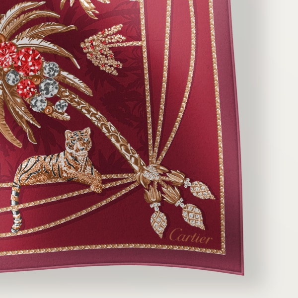  90 scarf, Jewellery Palm Trees Raspberry-coloured silk twill