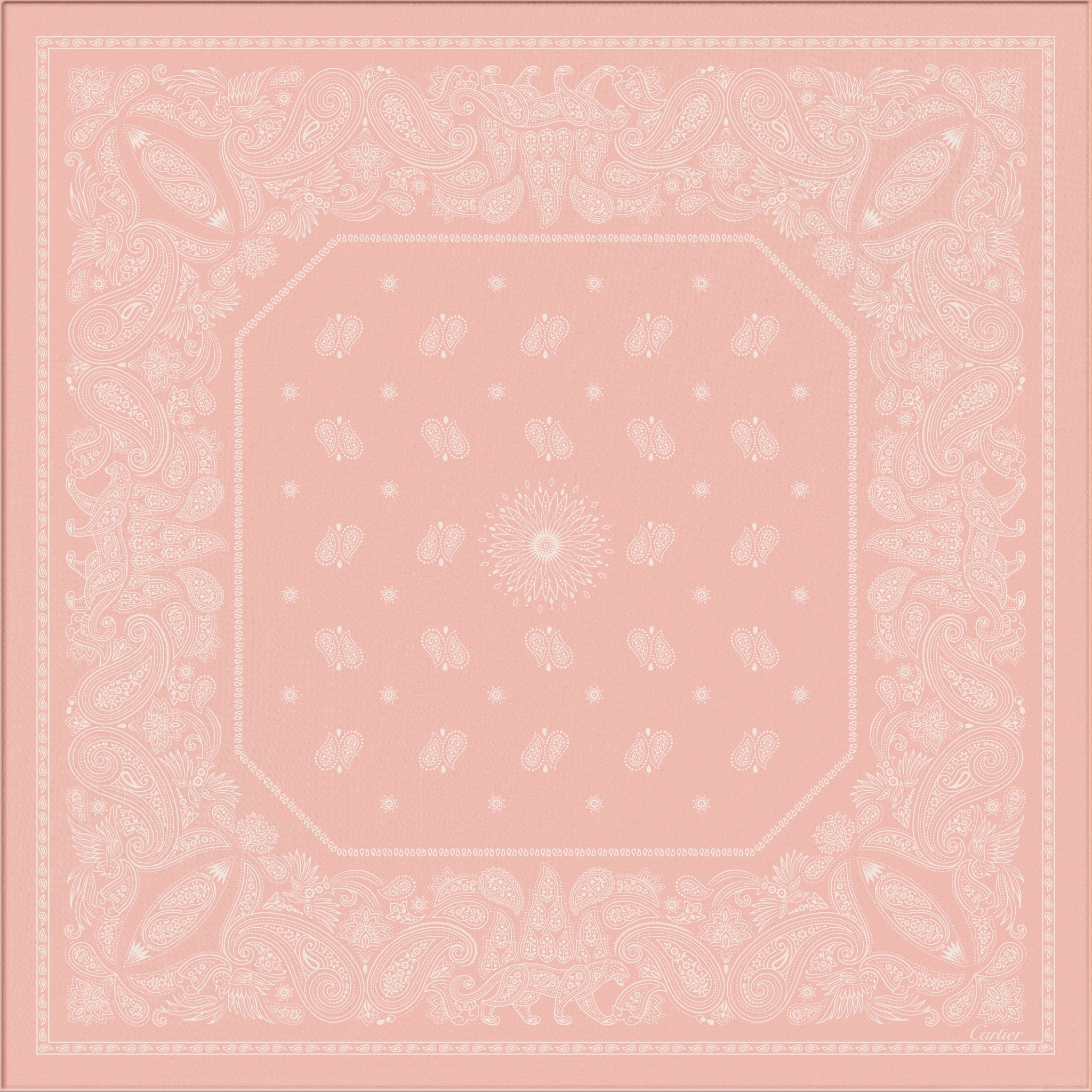 Double C Paisley 90 scarfPink silk twill