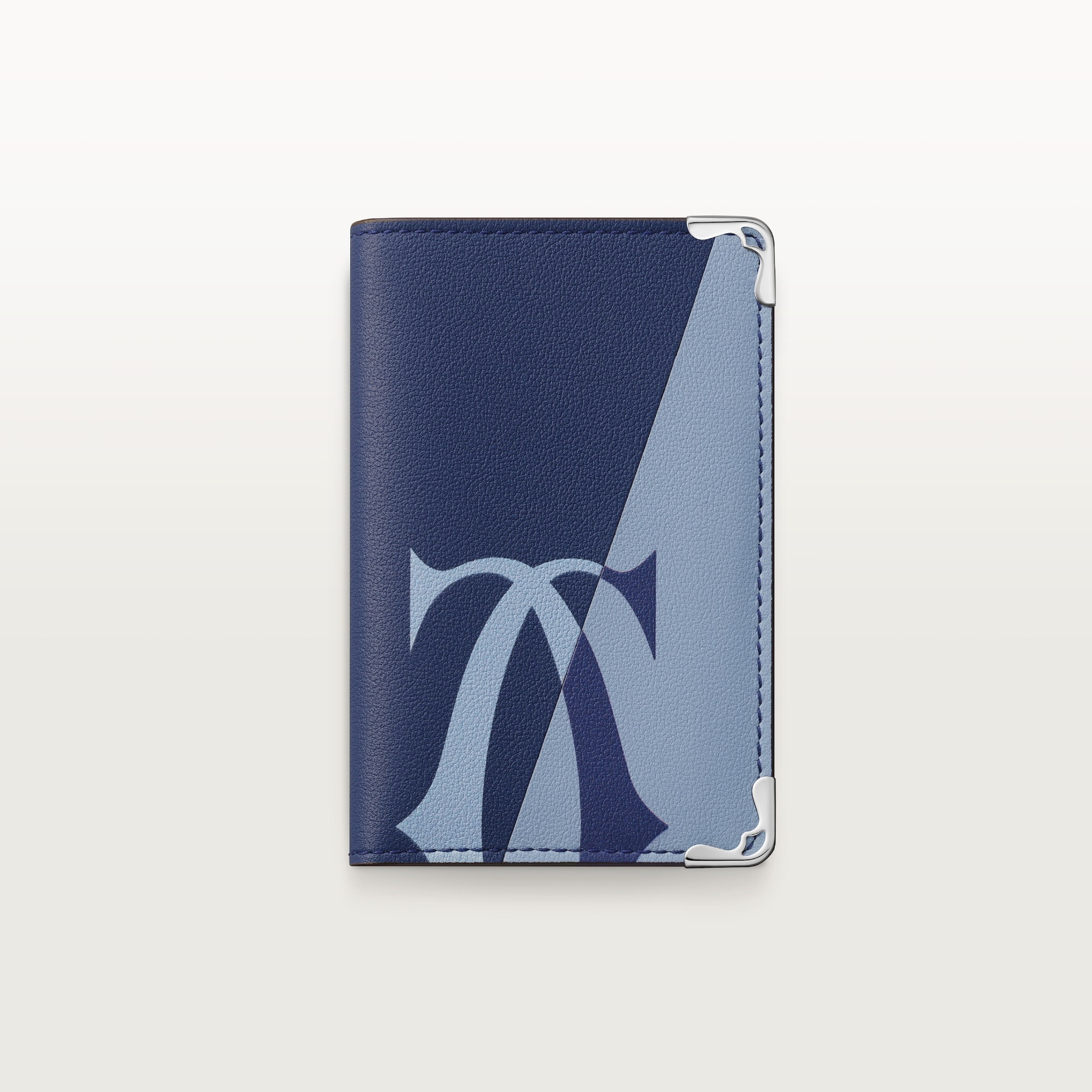 4 credit card holder, Must de CartierDeep blue and cloud grey smooth calfskin, palladium finish