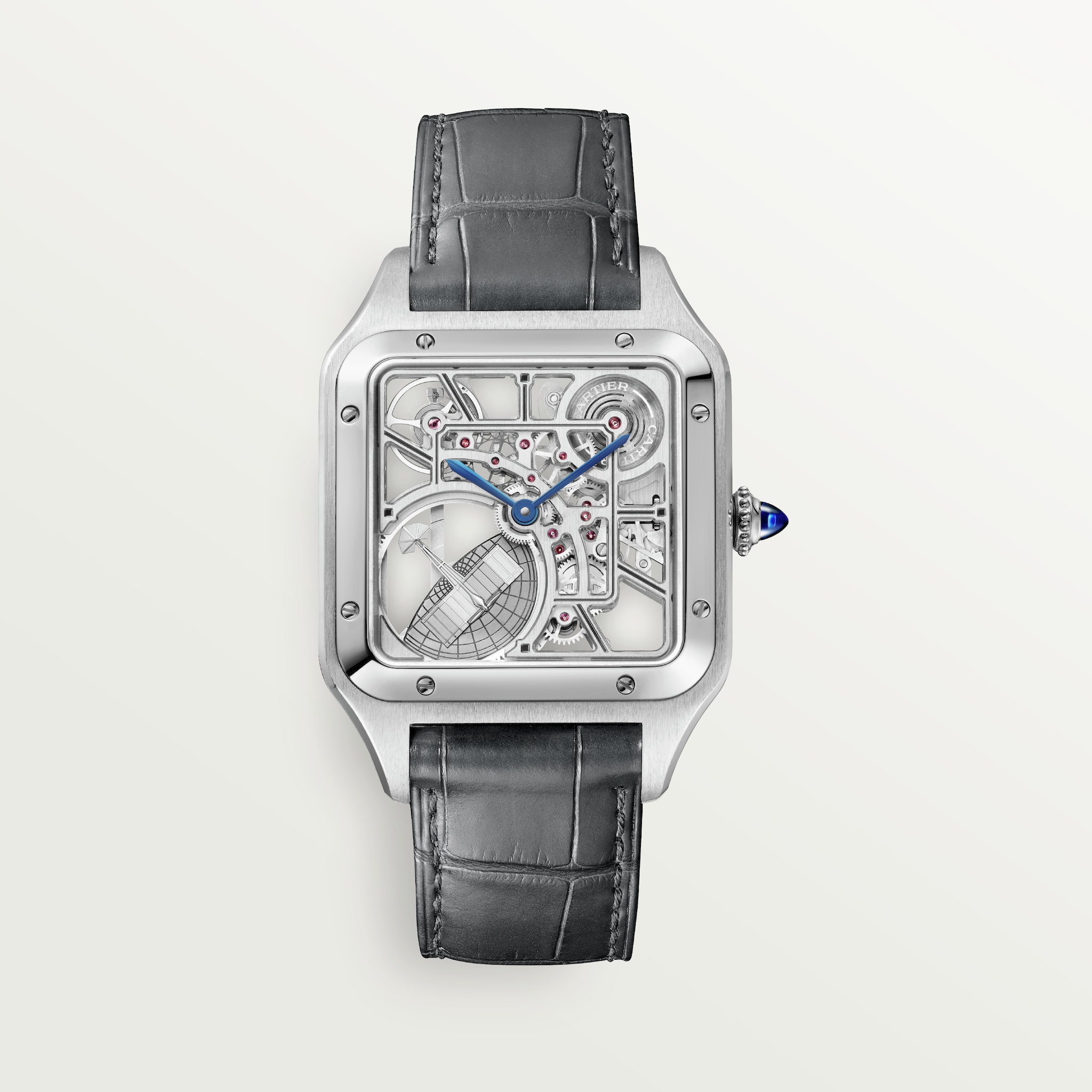 Santos-Dumont skeleton watch equipped with a micro-rotorLarge model, automatic mechanical skeleton movement, steel, leather