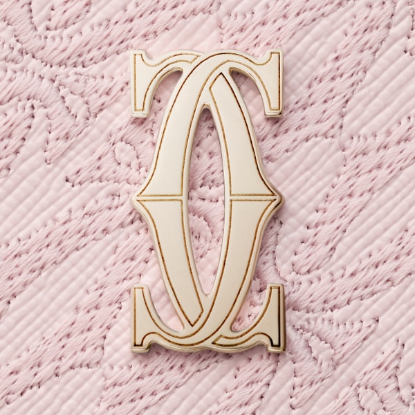Simple Card Holder, C de Cartier Petal pink textured calfskin, embroidery, golden finish