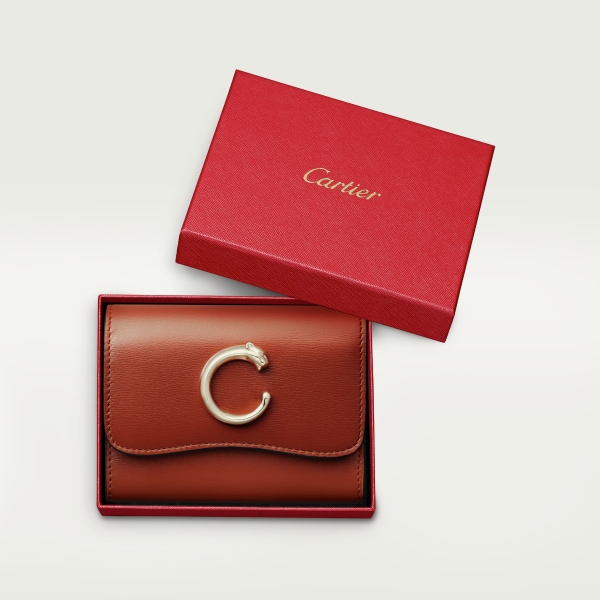 Mini wallet, Panthère de Cartier Chestnut calfskin, golden finish
