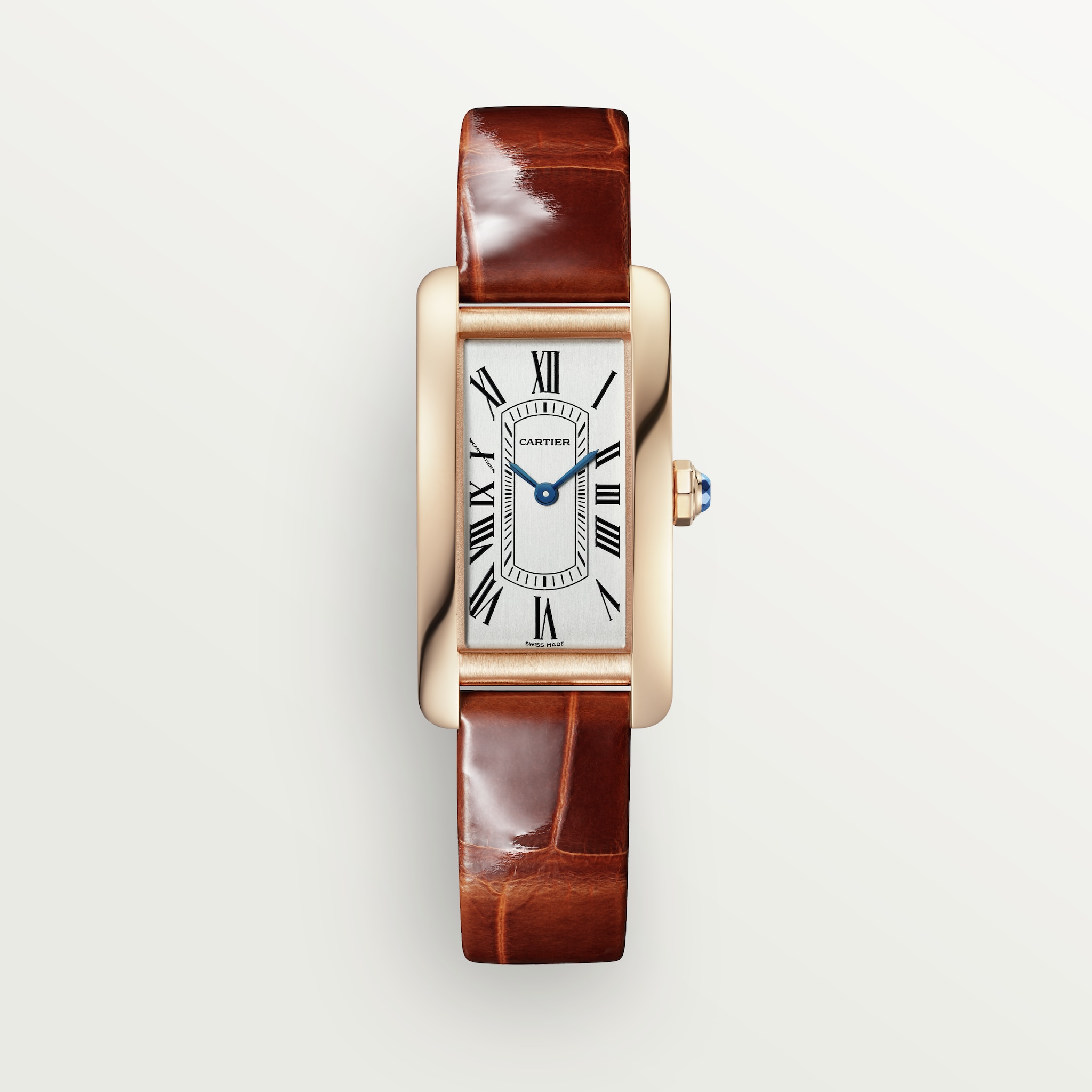 Tank Américaine watchSmall model, quartz movement, rose gold, leather