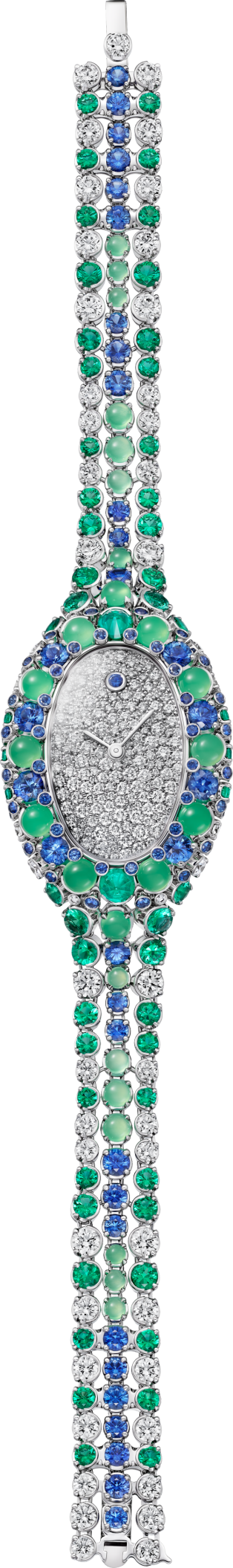 Baignoire jewellery watch Small model, quartz movement, white gold, diamonds, emeralds, sapphires, chrysoprase
