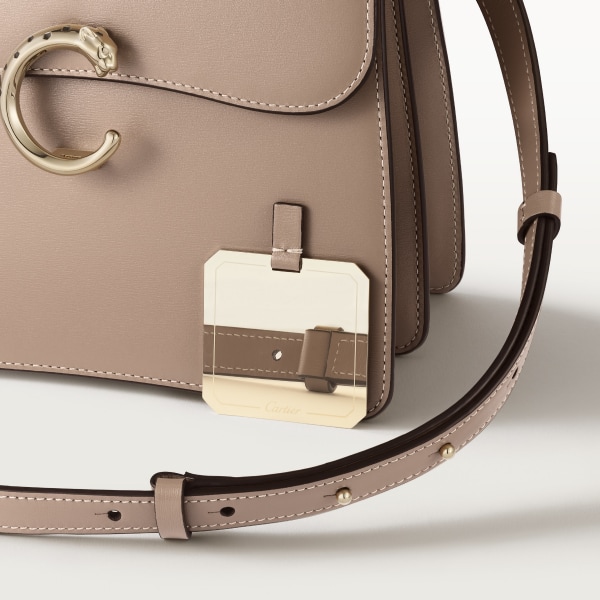 Small model handle bag, Panthère C de Cartier Clay-coloured calfskin, golden finish